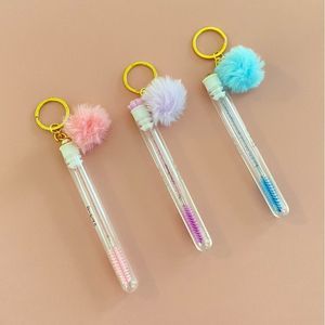 3pcs Tube Eyelash Brush/Spoolie with Furball & Gold Keychain | Mascara Wand